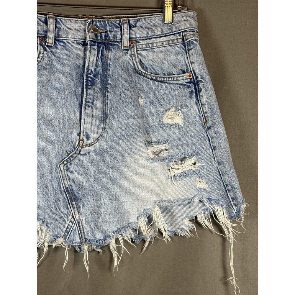 ZARA The Mini Skirt Denim Distressed Destroyed Raw Hem Light Wash Large - Picture 3 of 13
